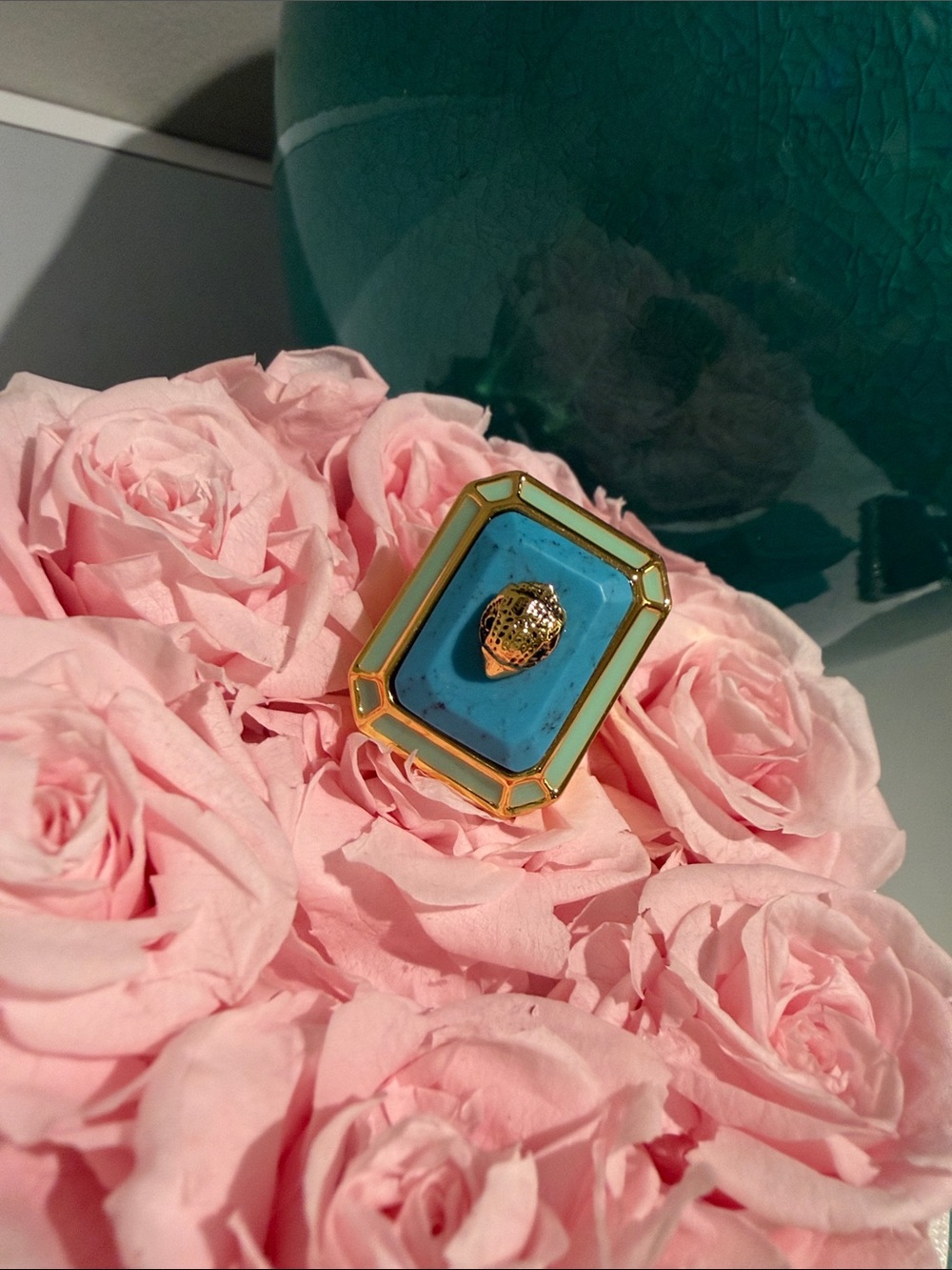 Kurt Geiger Turquoise Enamel Gold-Tone Octagonal Ring - Picture 2 of 3